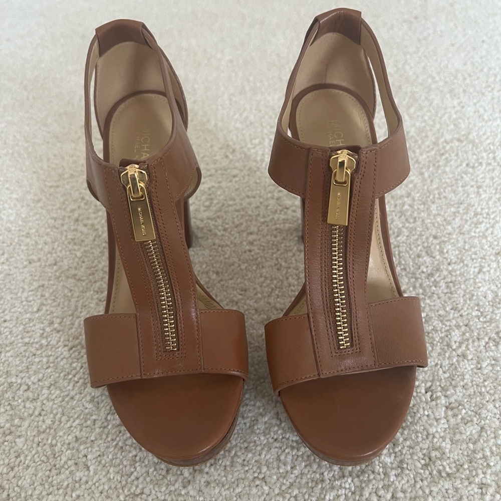 Michael Kors Brown Leather T-Strap Heels